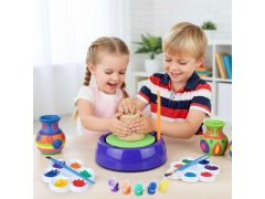 Dětský hrnčířský kruh - kreativní sada s hlínou a barvami