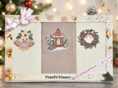 Vánoční dárková sada utěrek - Zvonečky, lucerna a věneček, 3 ks