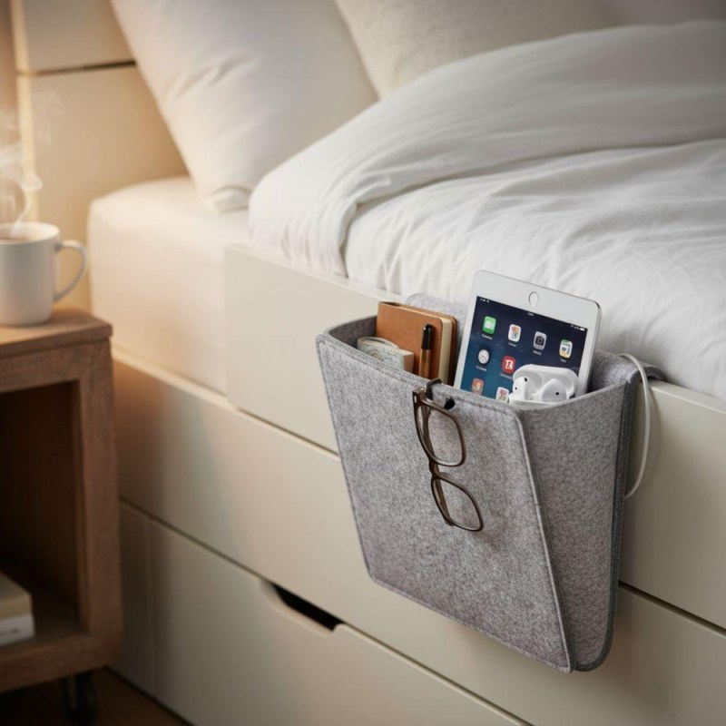 Závěsný kapsář / organizér na postel - šedivý